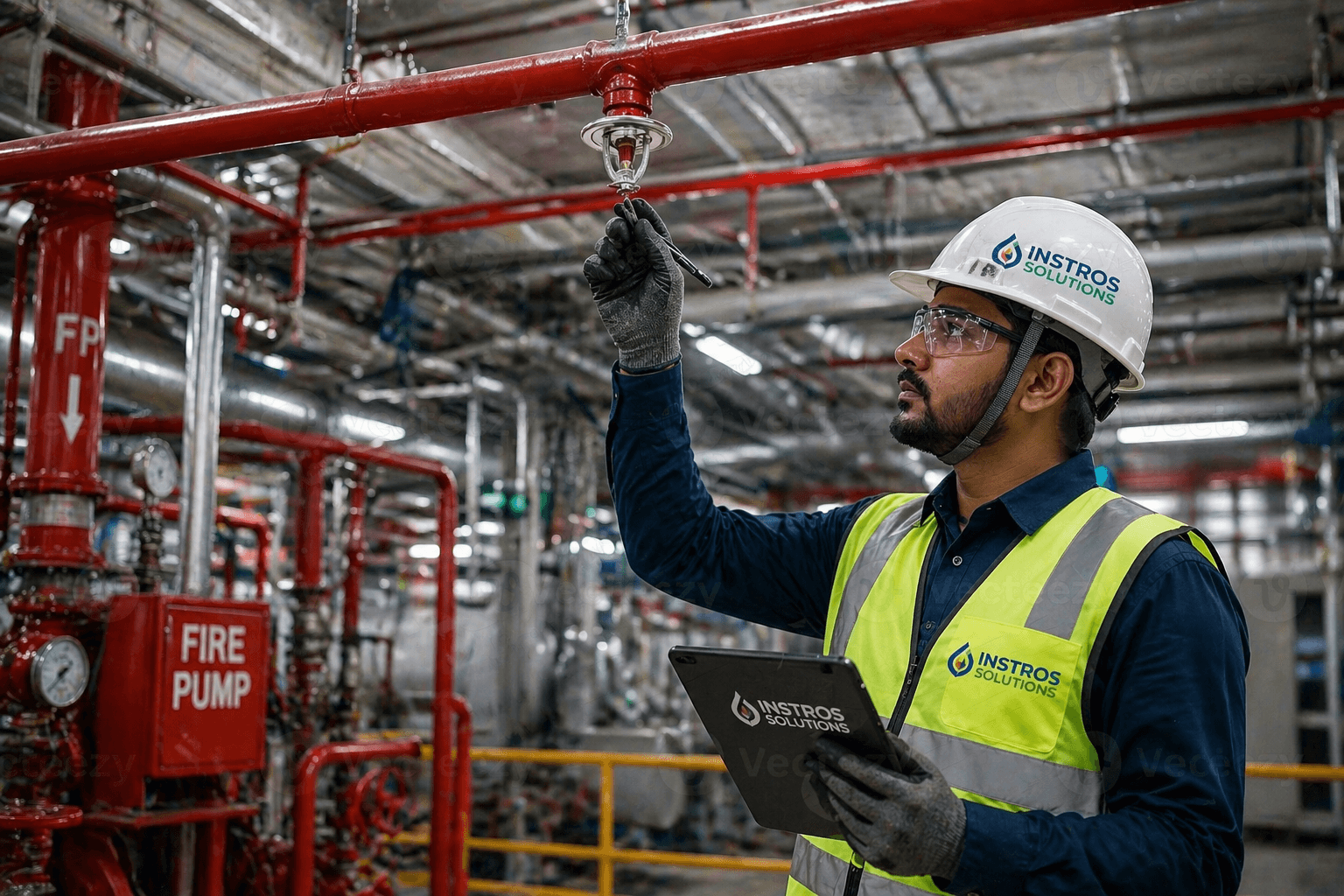 Sprinkler system inspection by a safety engineer